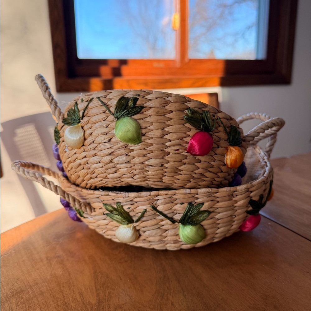 Woven Basket with Colorful Floral Accents